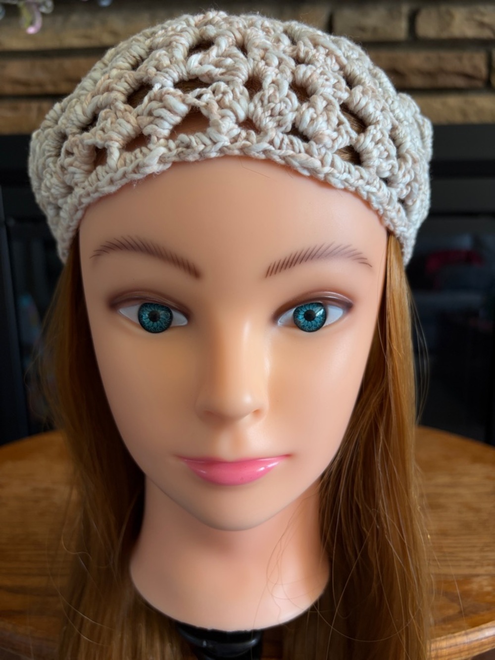Handmade Crochet Triangle Hair Scarf - Cream - Picture 5 of 6